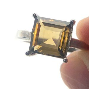 Smoky Quartz 2.52ct Rhodium Finish Solid 925 Sterling Silver Ring